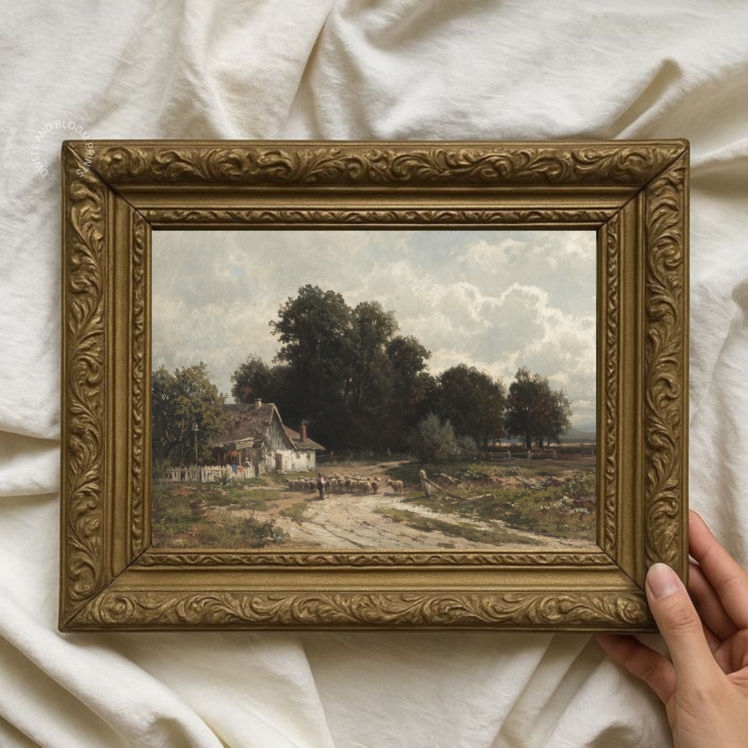 Vintage Farmhouse Wall Art | Vintage Summer Landscape Painting