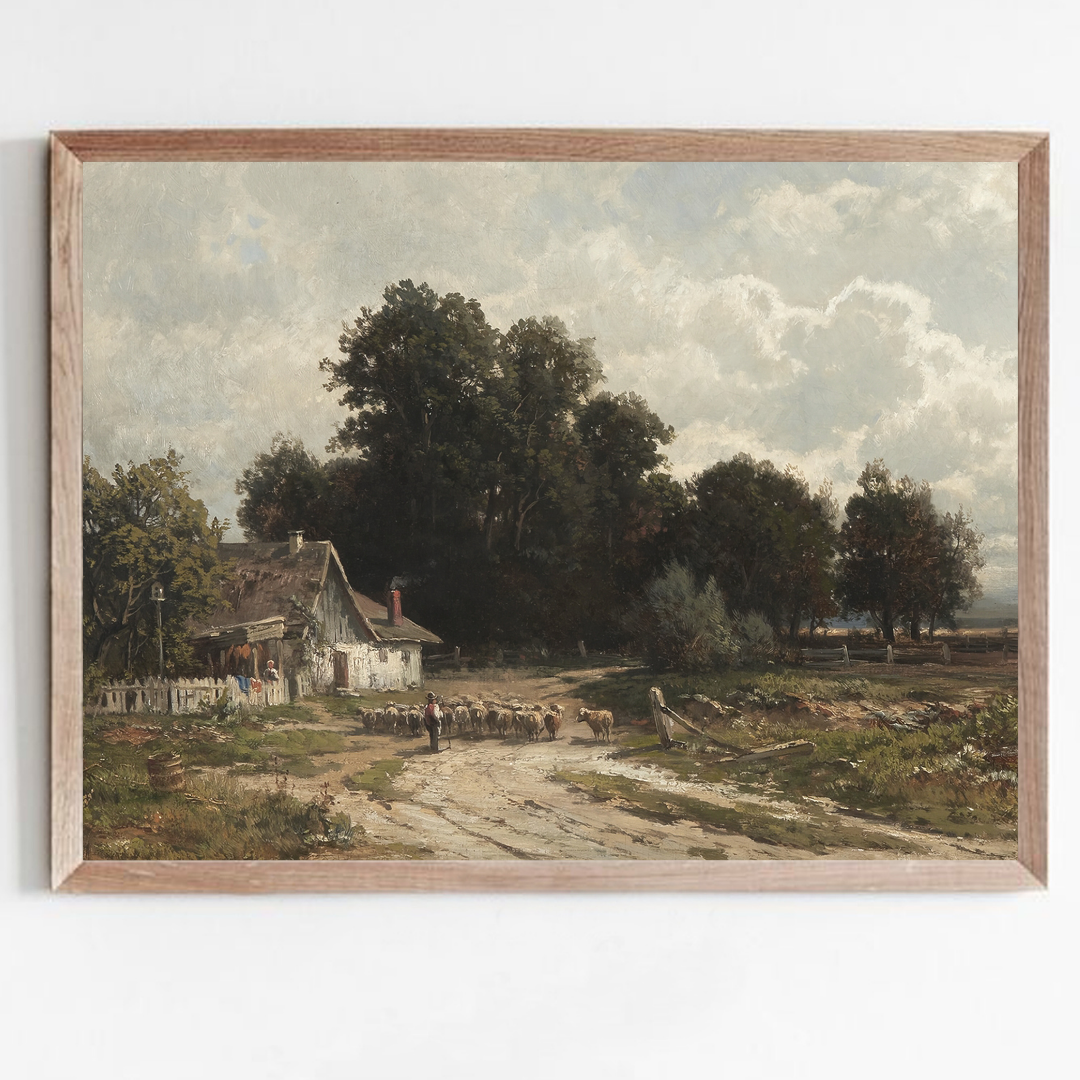 Vintage Farmhouse Wall Art | Vintage Summer Landscape Painting