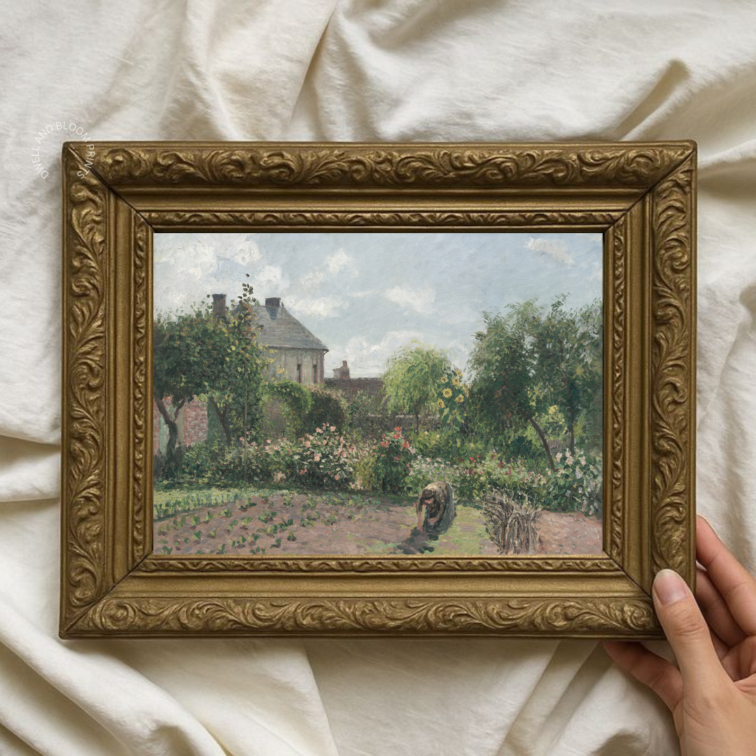 Summer Cottage Garden Art Print | Vintage Cottage Garden Painting 