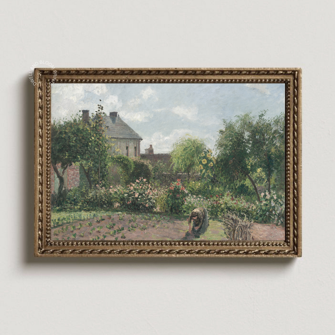 Summer Cottage Garden Art Print | Vintage Cottage Garden Painting 