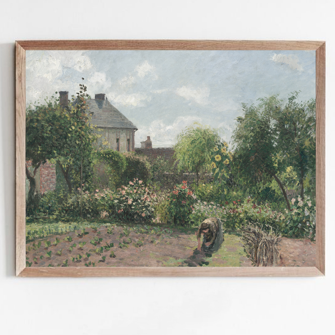 Summer Cottage Garden Art Print | Vintage Cottage Garden Painting 