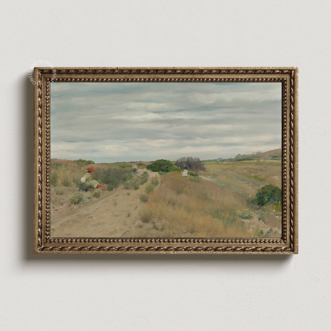 Country Road Summer Fields Landscape Art Print | Vintage Summer Landscape Painting
