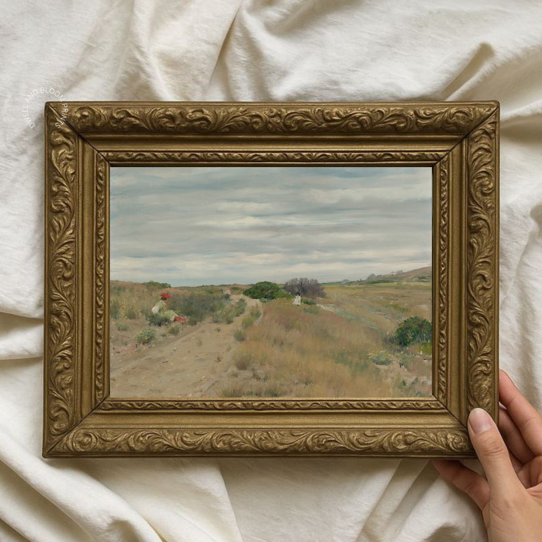 Country Road Summer Fields Landscape Art Print | Vintage Summer Landscape Painting