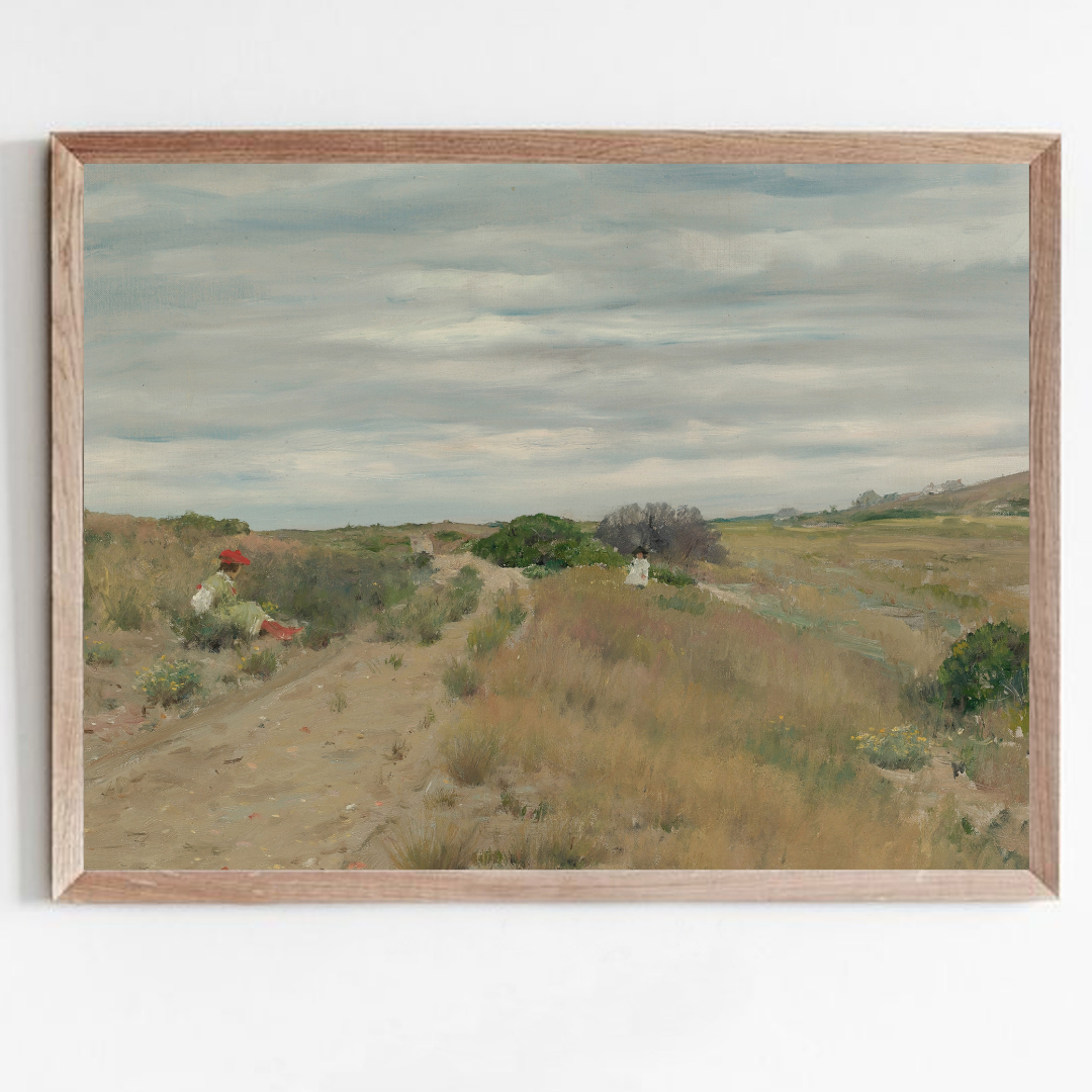 Country Road Summer Fields Landscape Art Print | Vintage Summer Landscape Painting