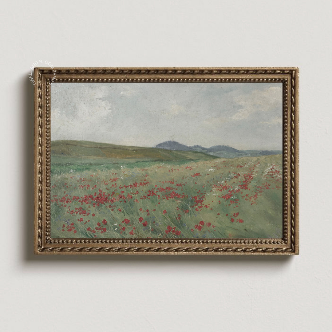 Vintage Summer landscape Painting | Vintage Poppy Field Art Print