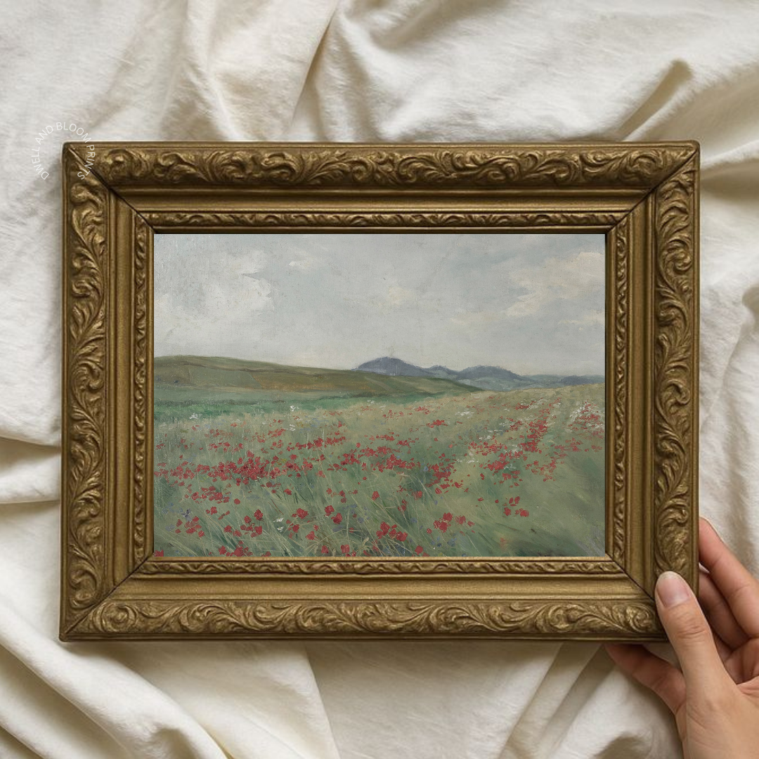 Vintage Summer landscape Painting | Vintage Poppy Field Art Print