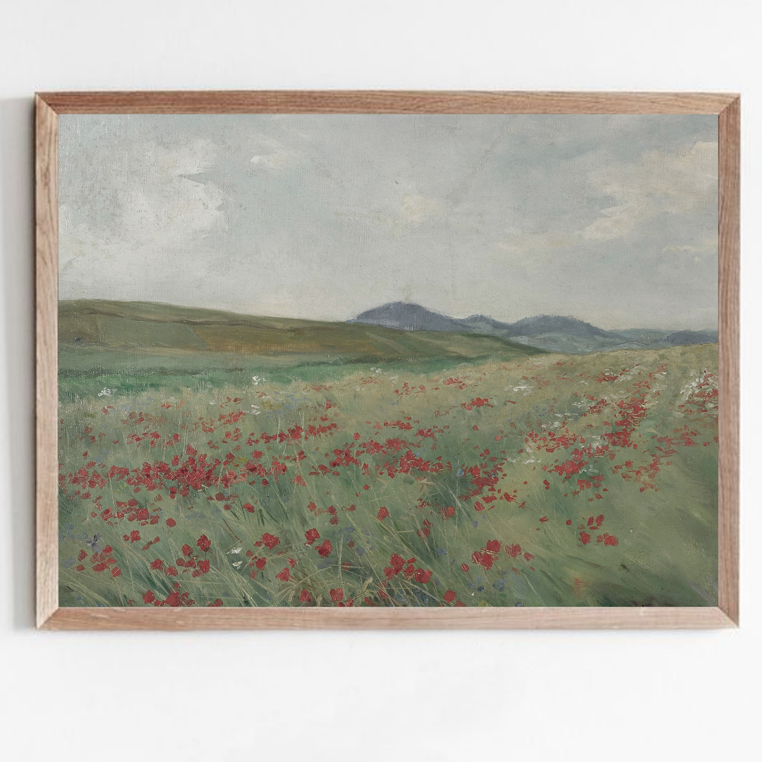 Vintage Summer landscape Painting | Vintage Poppy Field Art Print