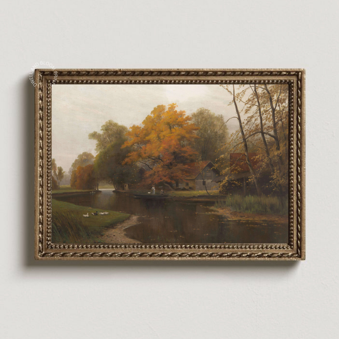 Vintage Fall Landscape Painting | Vintage Autumn Landscape Art