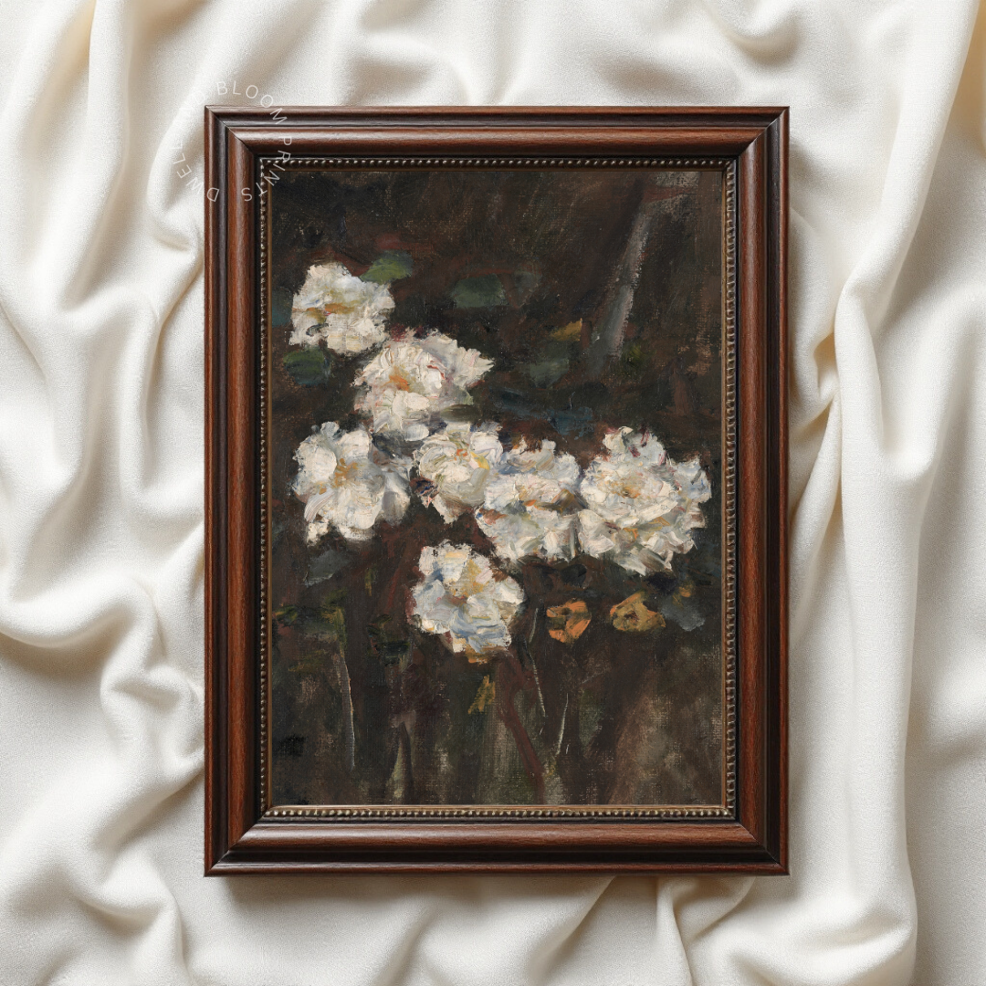 Vintage Floral Still Life Painting | Moody Vintage Flower Wall Art