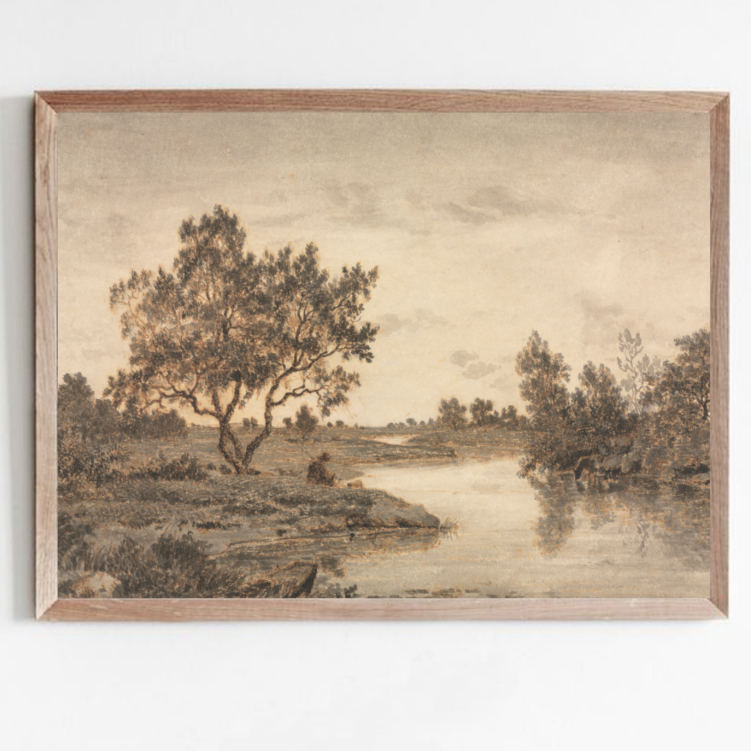 Rustic Country Landscape Print | Vintage Neutral Country Landscape Painting