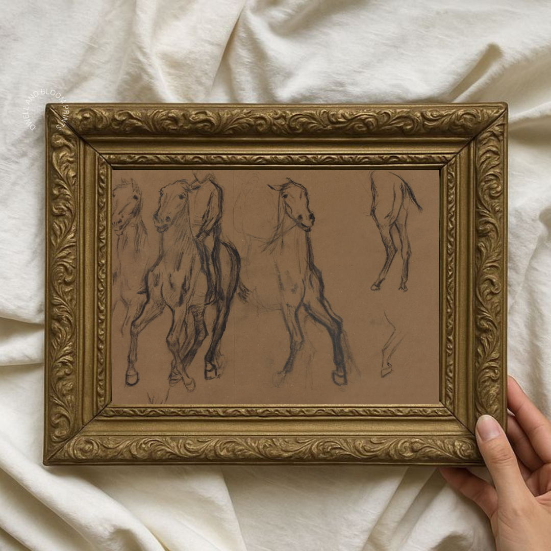 Vintage Horses Sketch Print, Antique Equestrian Wall Art