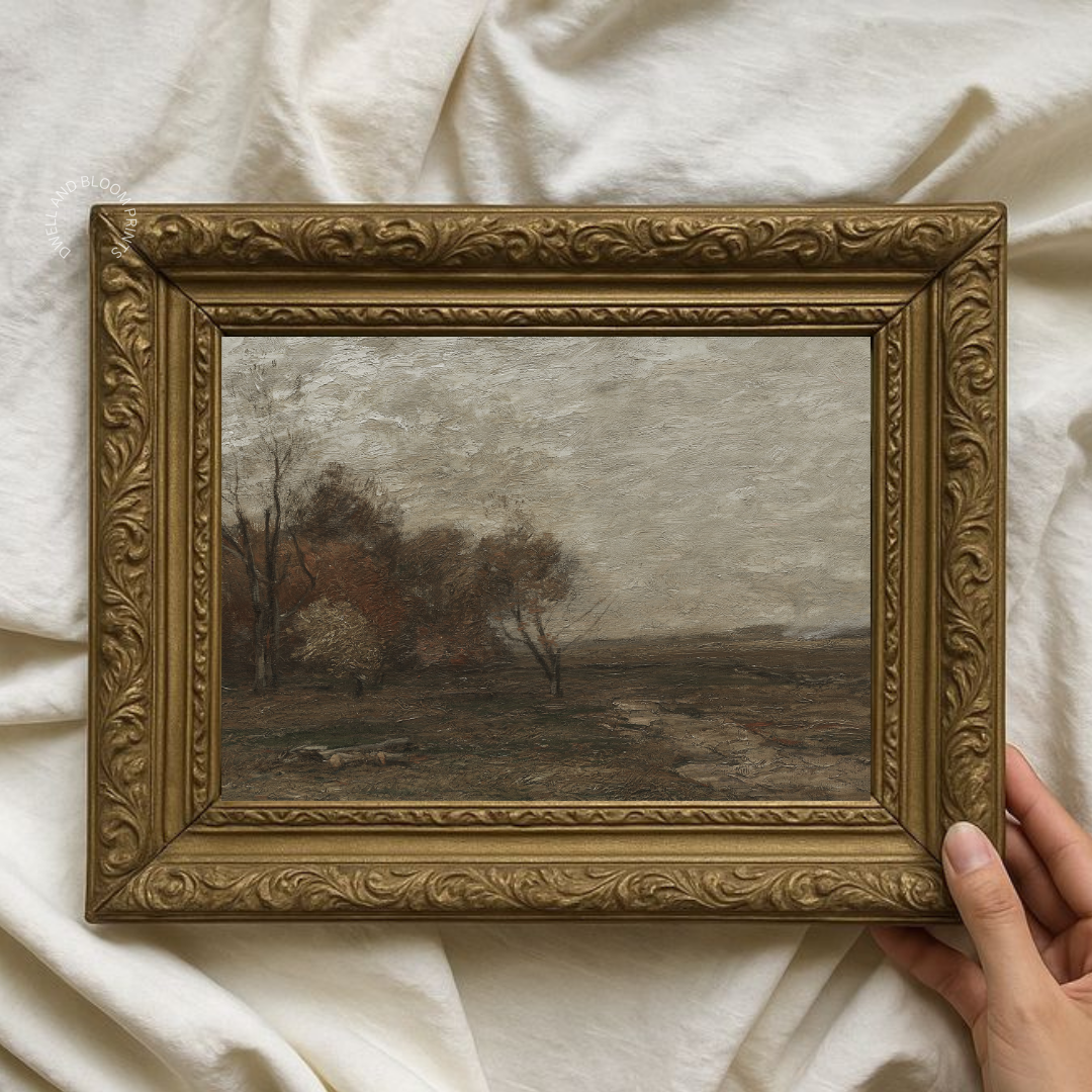 Vintage Moody Landscape Art Print | Vintage Autumn Landscape Painting