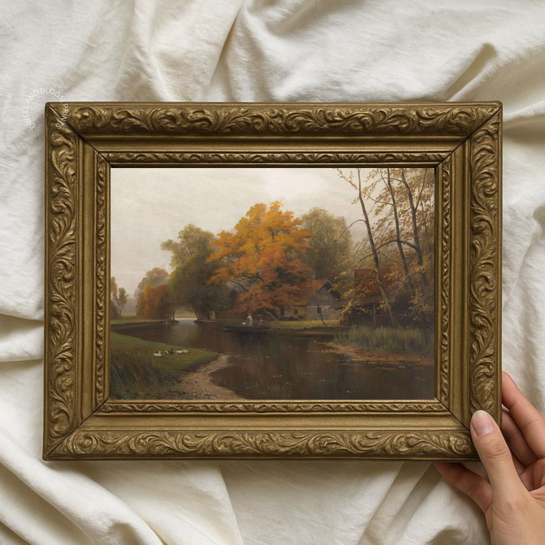 Vintage Fall Landscape Painting | Vintage Autumn Landscape Art