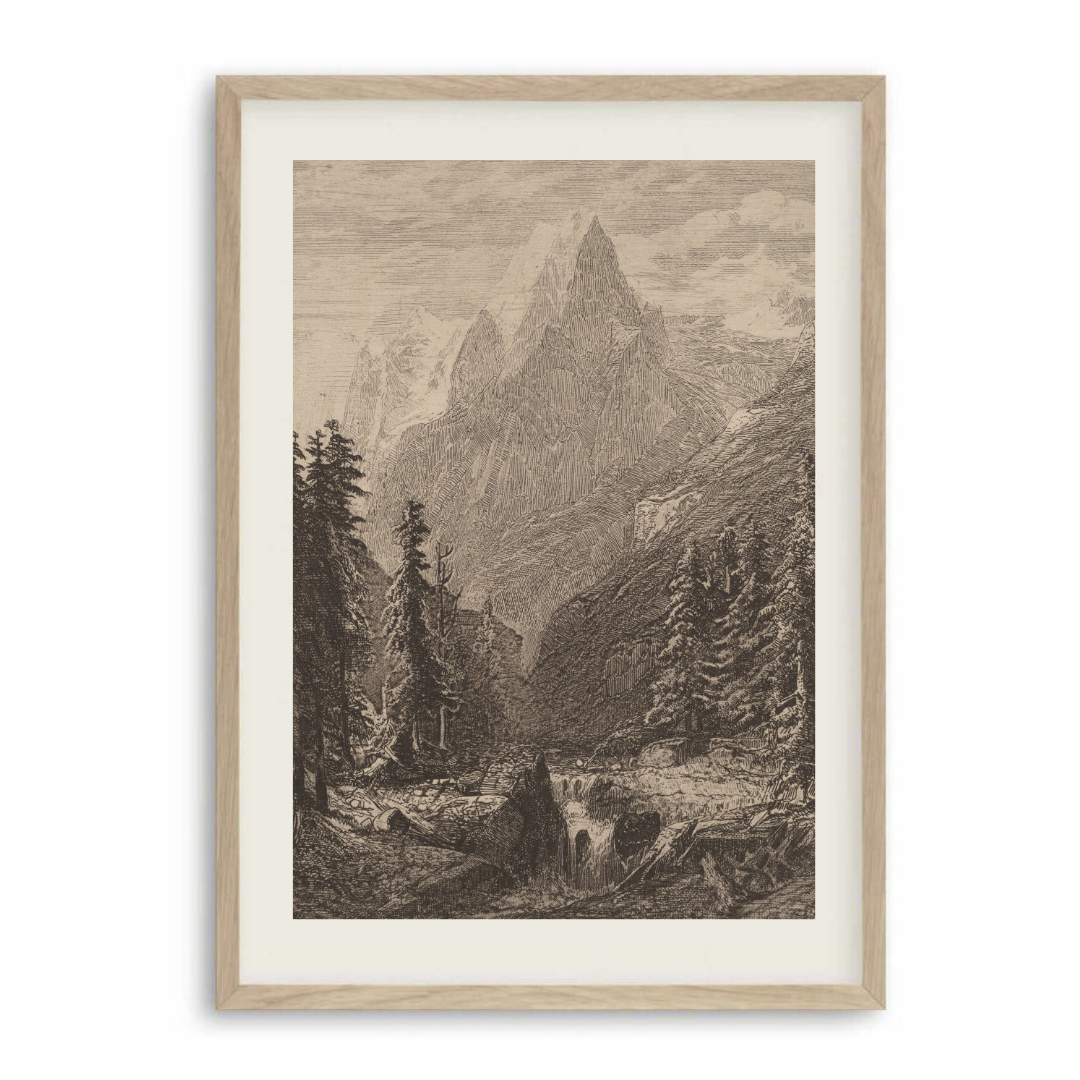 Vintage Mountain Landscape Engraving | Antique Mountain Art Print