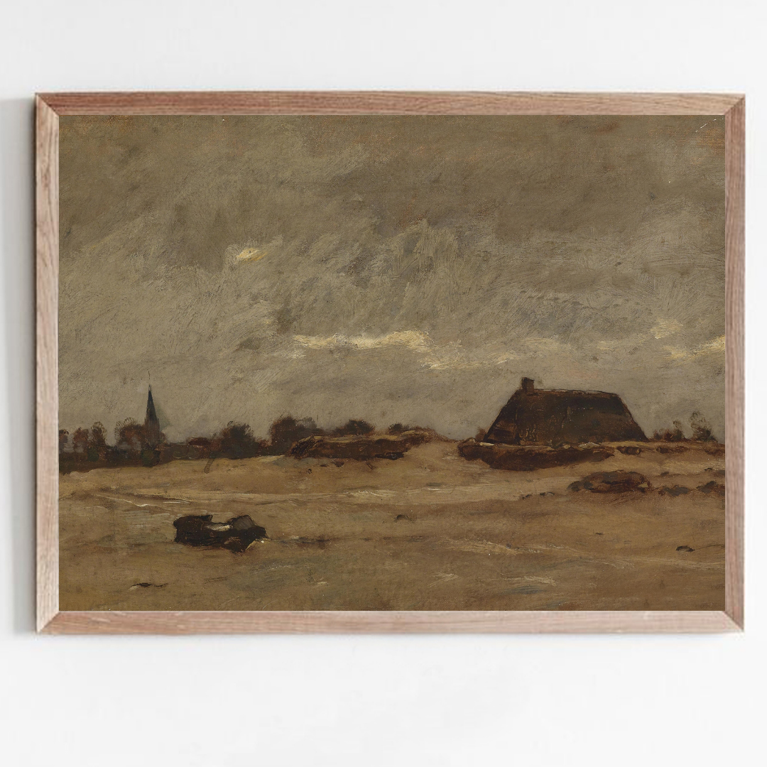Rustic Moody Cottage Landscape Painting | Moody Farmhouse Art Print