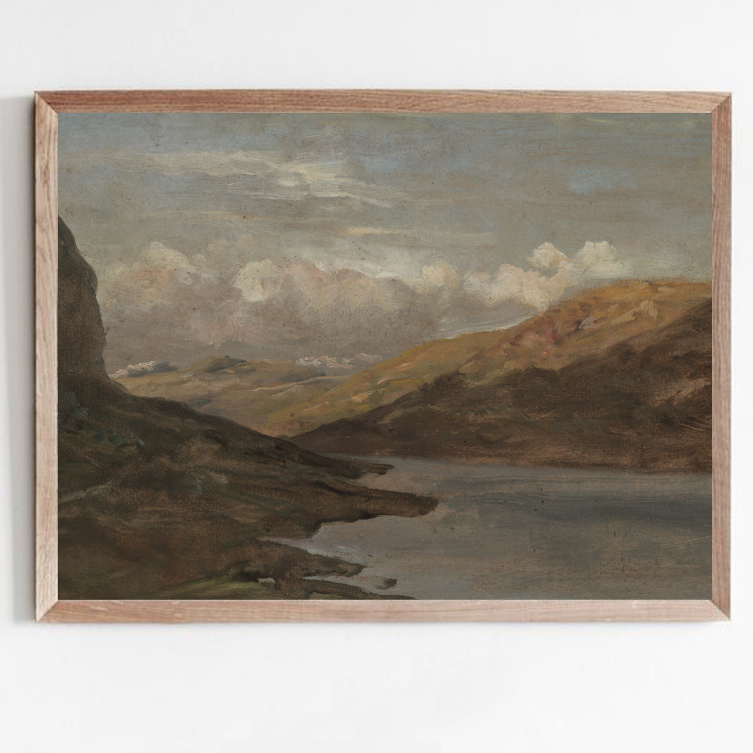 Vintage Mountain Landscape Painting | Moody Vintage Nature Art Print