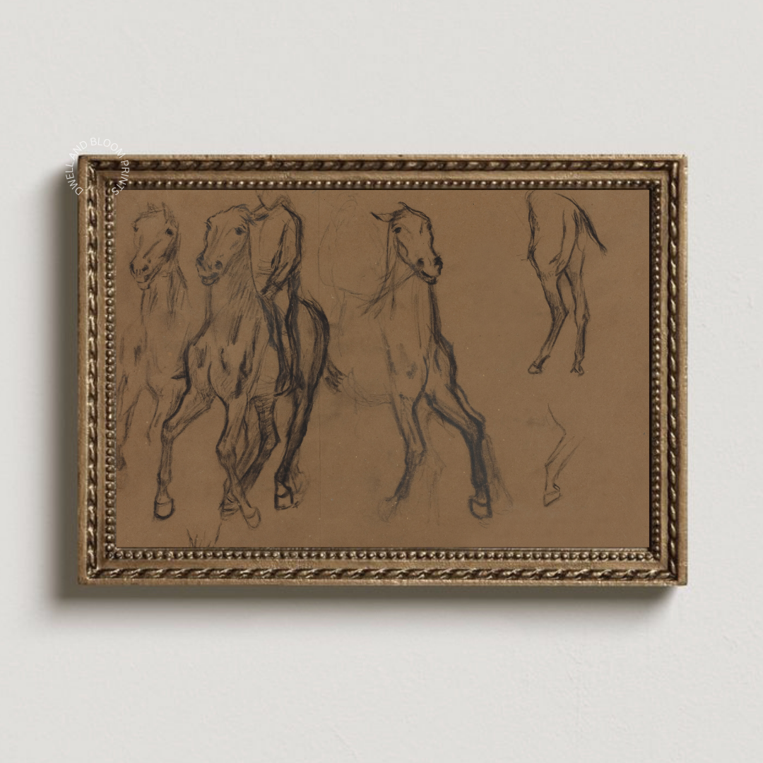 Vintage Horses Sketch Print, Antique Equestrian Wall Art