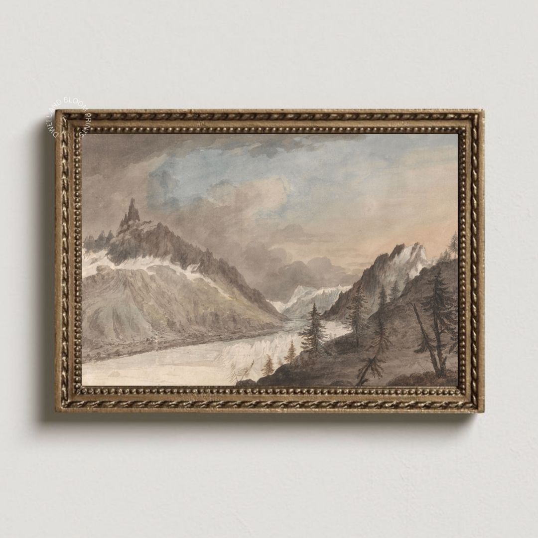 Vintage Mountain Landscape Painting | Neutral Mountain Landscape Art Print