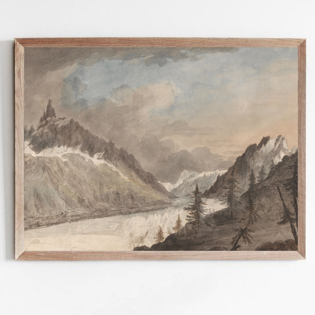 Vintage Mountain Landscape Painting | Neutral Mountain Landscape Art Print