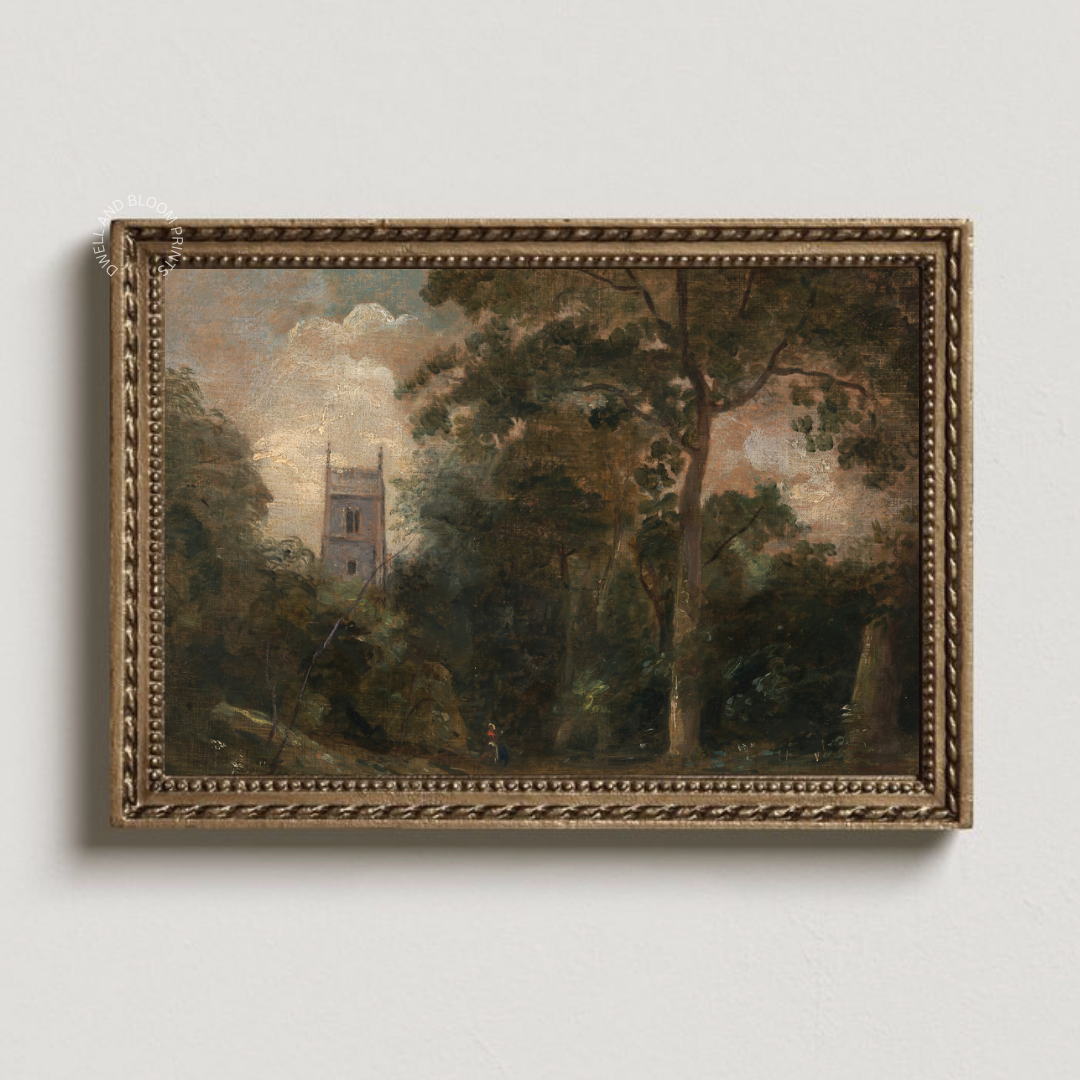 Vintage Castle Landscape Printable Wall Art | Moody Vintage Landscape Painting