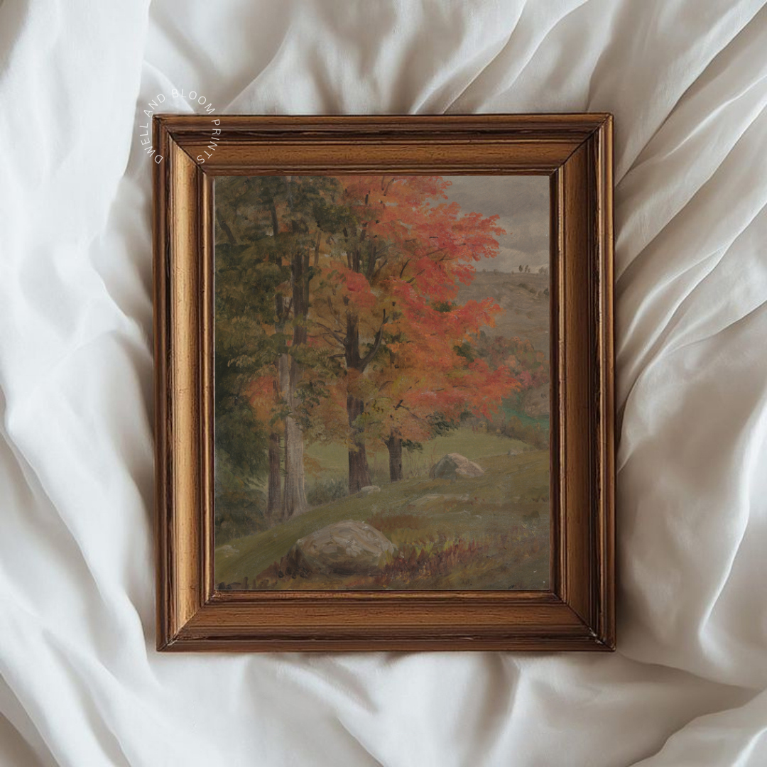 Vintage Autumn Landscape Print | Rustic Fall Farmhouse Wall Art