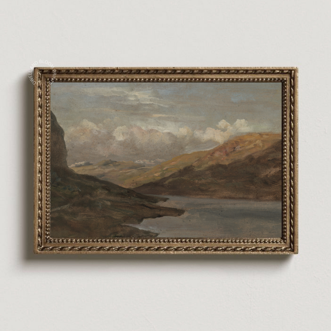 Vintage Mountain Landscape Painting | Moody Vintage Nature Art Print