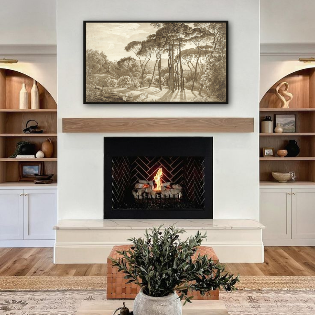 Samsung Frame TV Art | Neutral Vintage Landscape Drawing