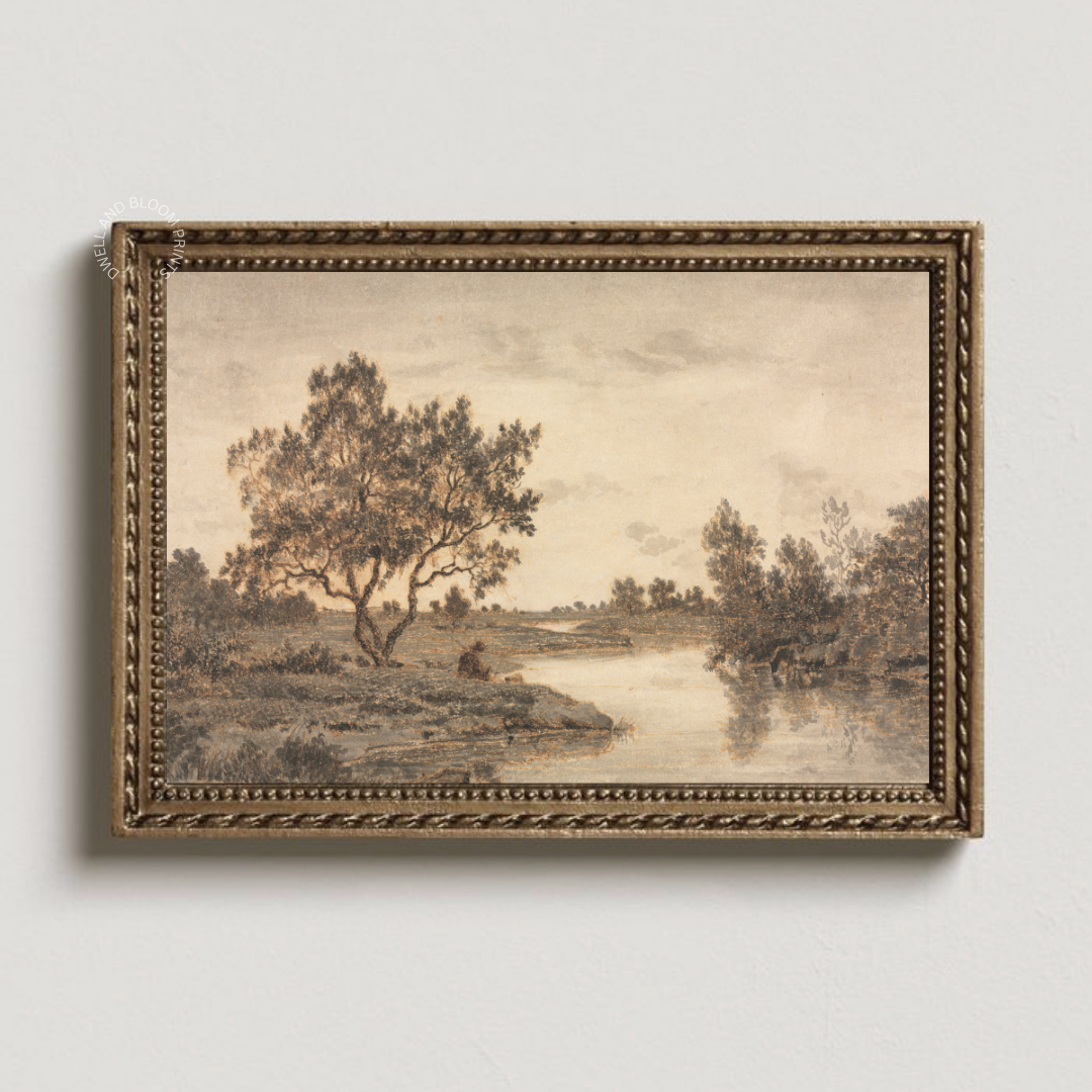Rustic Country Landscape Print | Vintage Neutral Country Landscape Painting