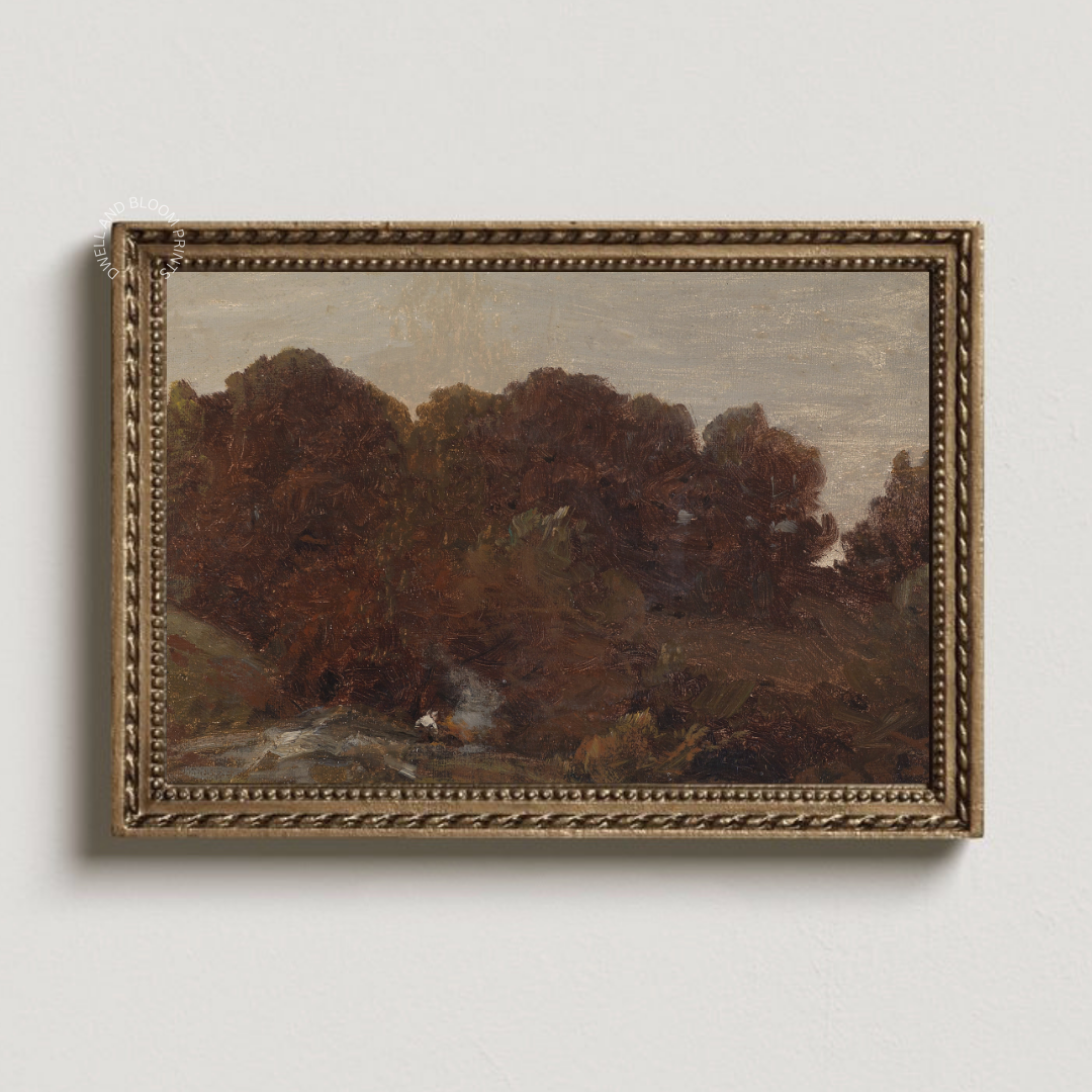 Vintage Moody Landscape Art Print | Moody Autumn Country Landscape Painting