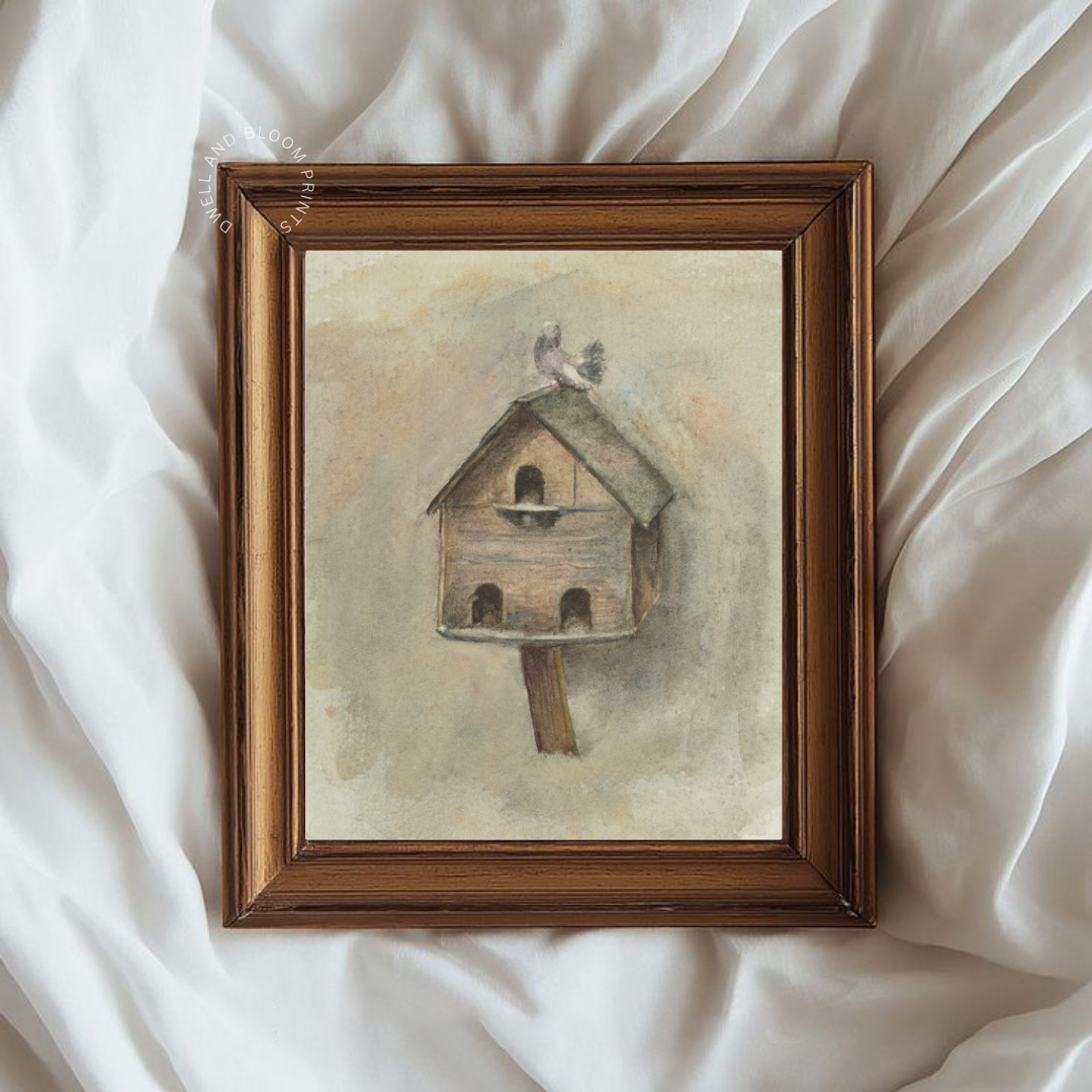 Vintage Nursery Print | Vintage Birdhouse Wall Art