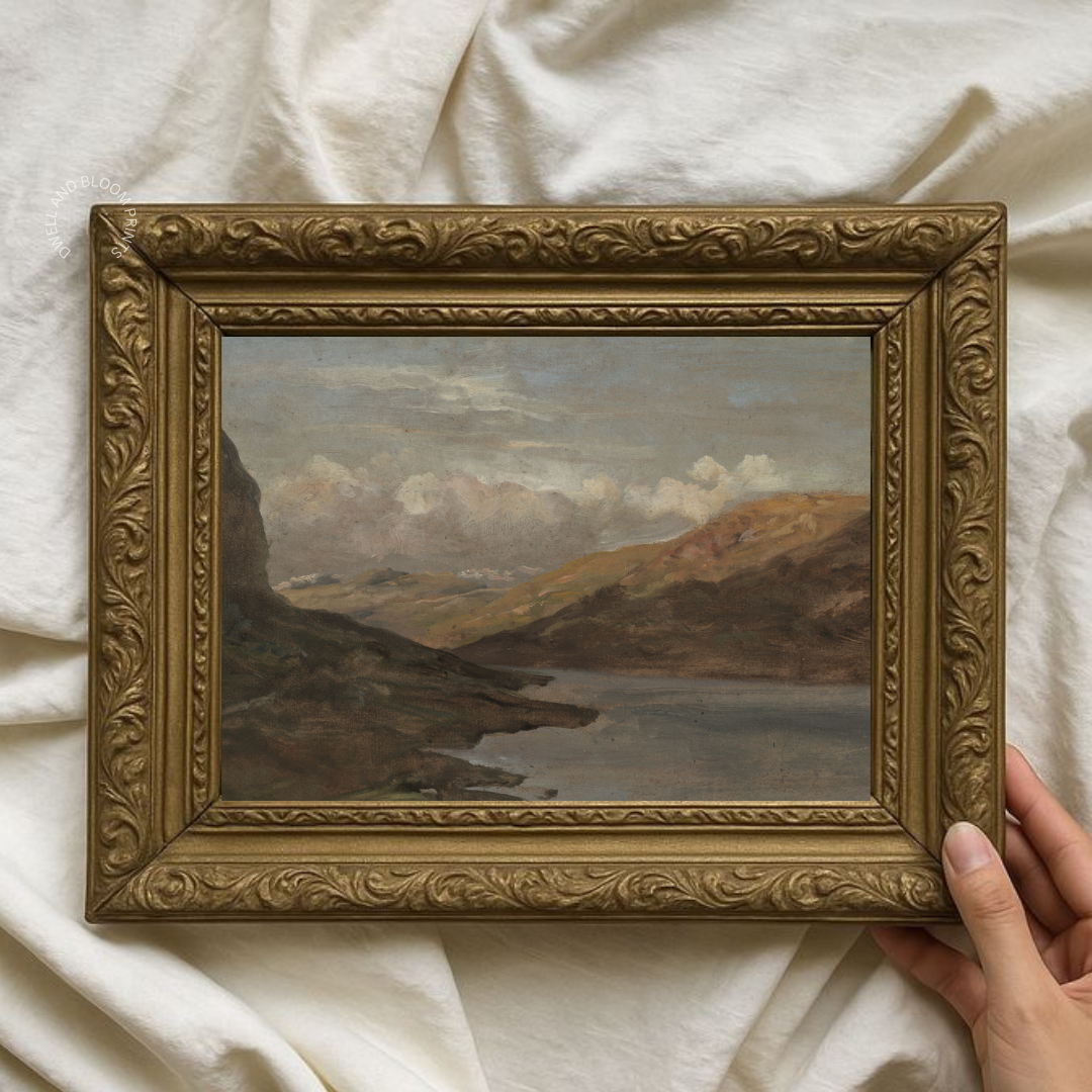 Vintage Mountain Landscape Painting | Moody Vintage Nature Art Print
