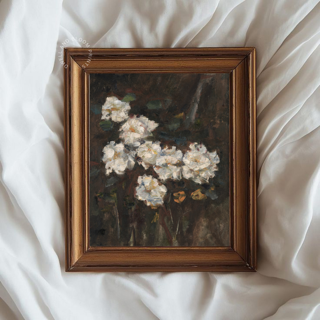 Vintage Floral Still Life Painting | Moody Vintage Flower Wall Art