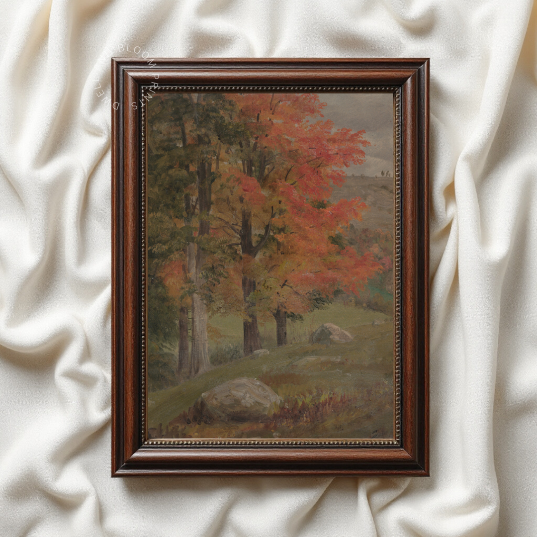 Vintage Autumn Landscape Print | Rustic Fall Farmhouse Wall Art