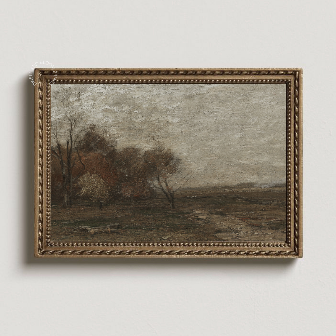 Vintage Moody Landscape Art Print | Vintage Autumn Landscape Painting