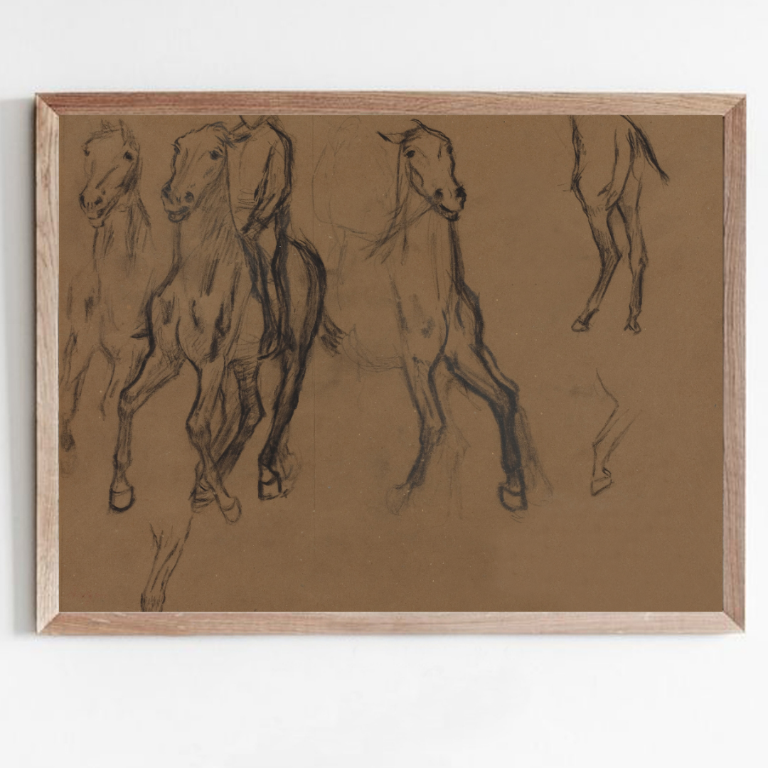 Vintage Horses Sketch Print, Antique Equestrian Wall Art