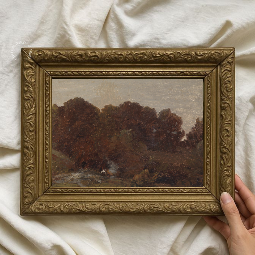 Vintage Moody Landscape Art Print | Moody Autumn Country Landscape Painting