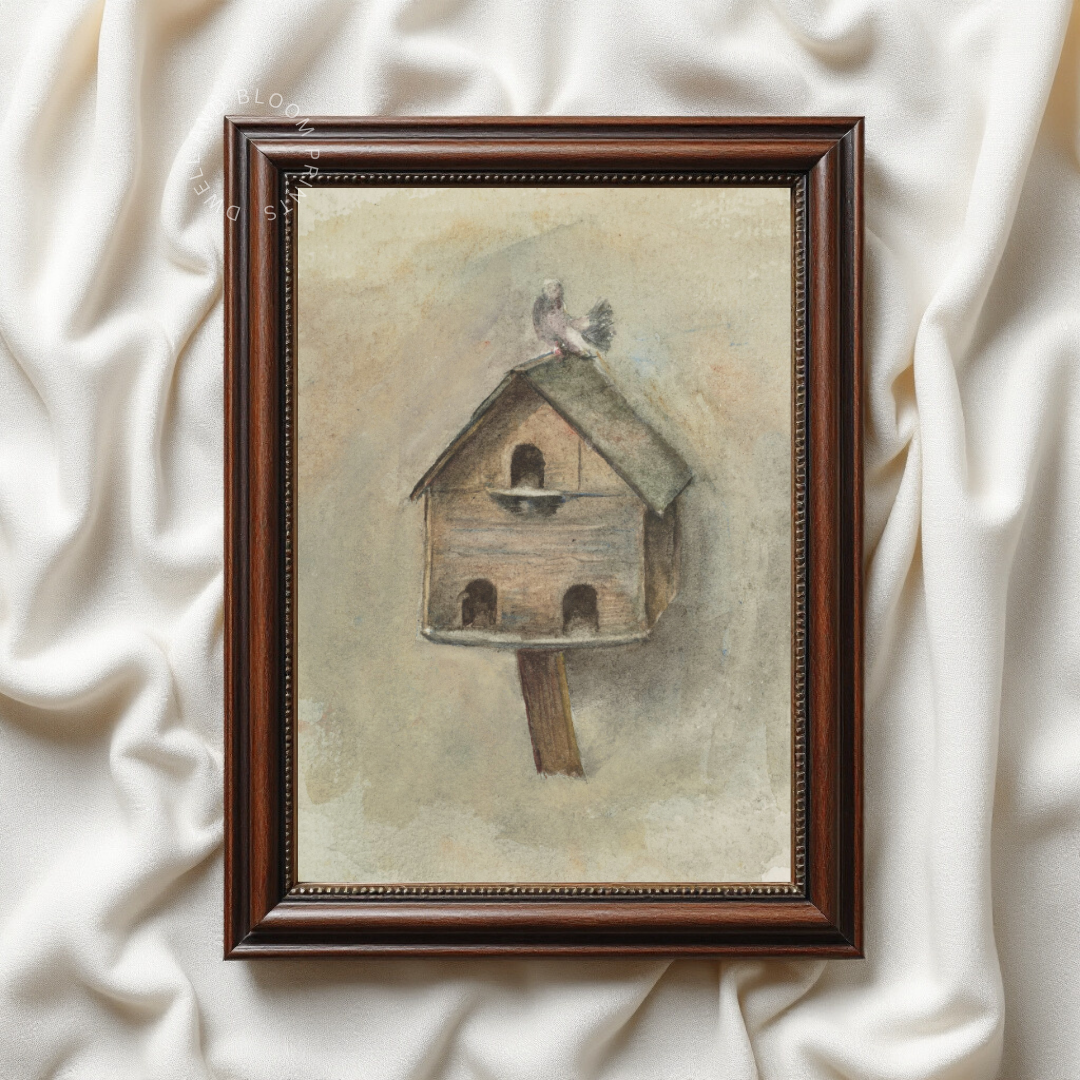 Vintage Nursery Print | Vintage Birdhouse Wall Art