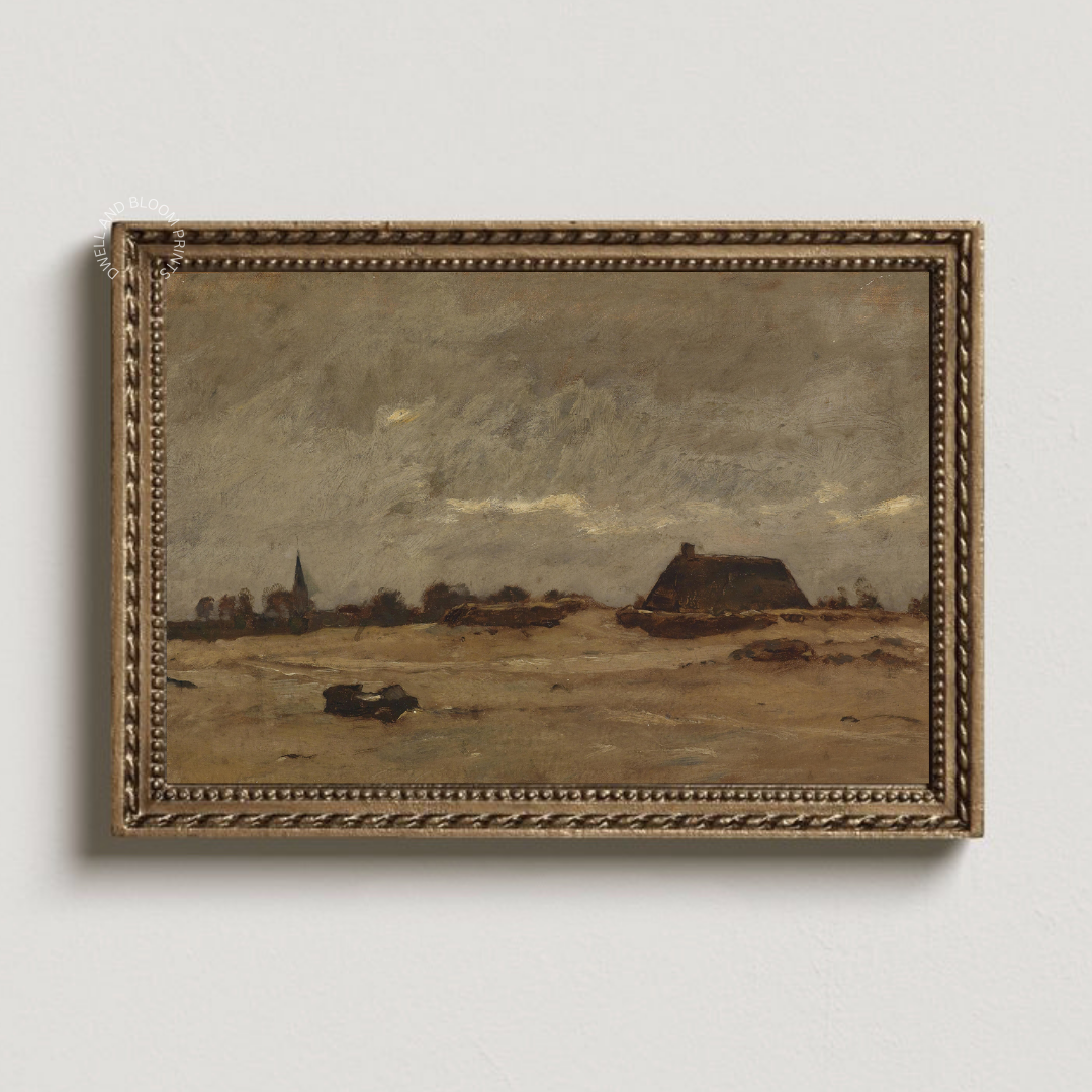 Rustic Moody Cottage Landscape Painting | Moody Farmhouse Art Print