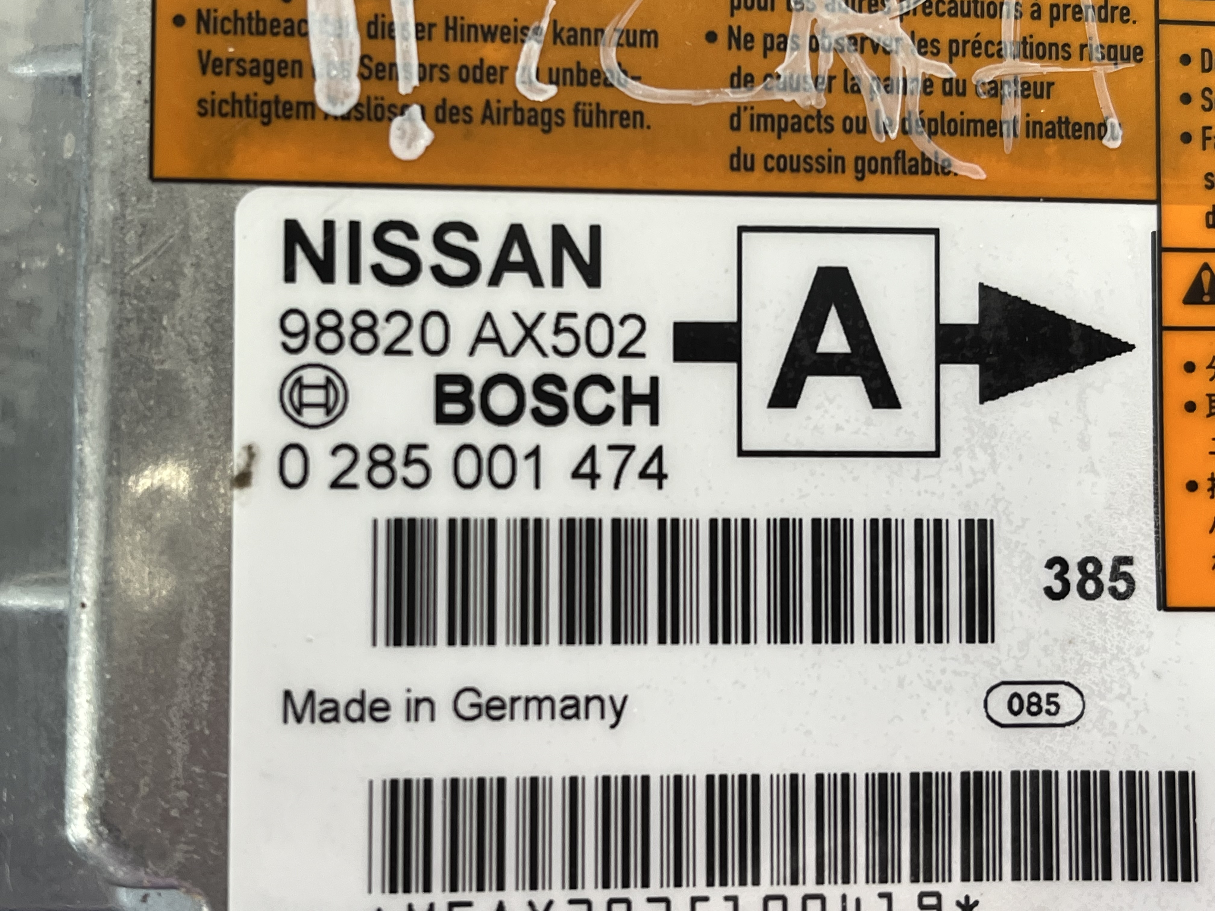 Calculateur Airbag Nissan Micra 0285001474