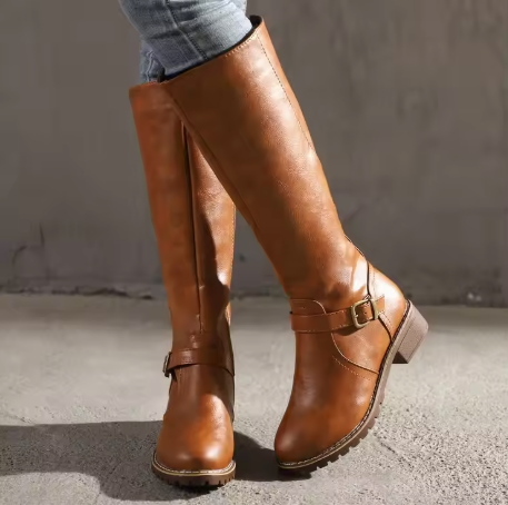Brown Leather Knee-High Boots