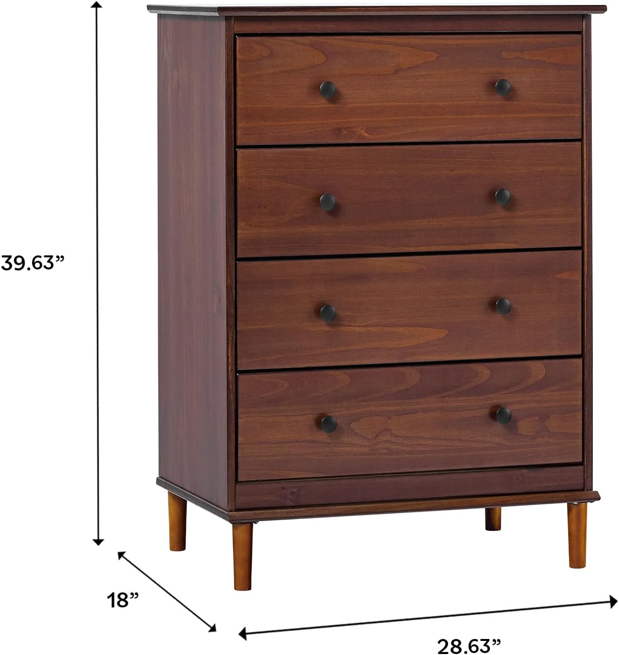 Modern Tall 4-Drawer Solid Wood Dresser Bedroom Storage Drawer Organizer Closet Hallway, 40 Inch, Walnut