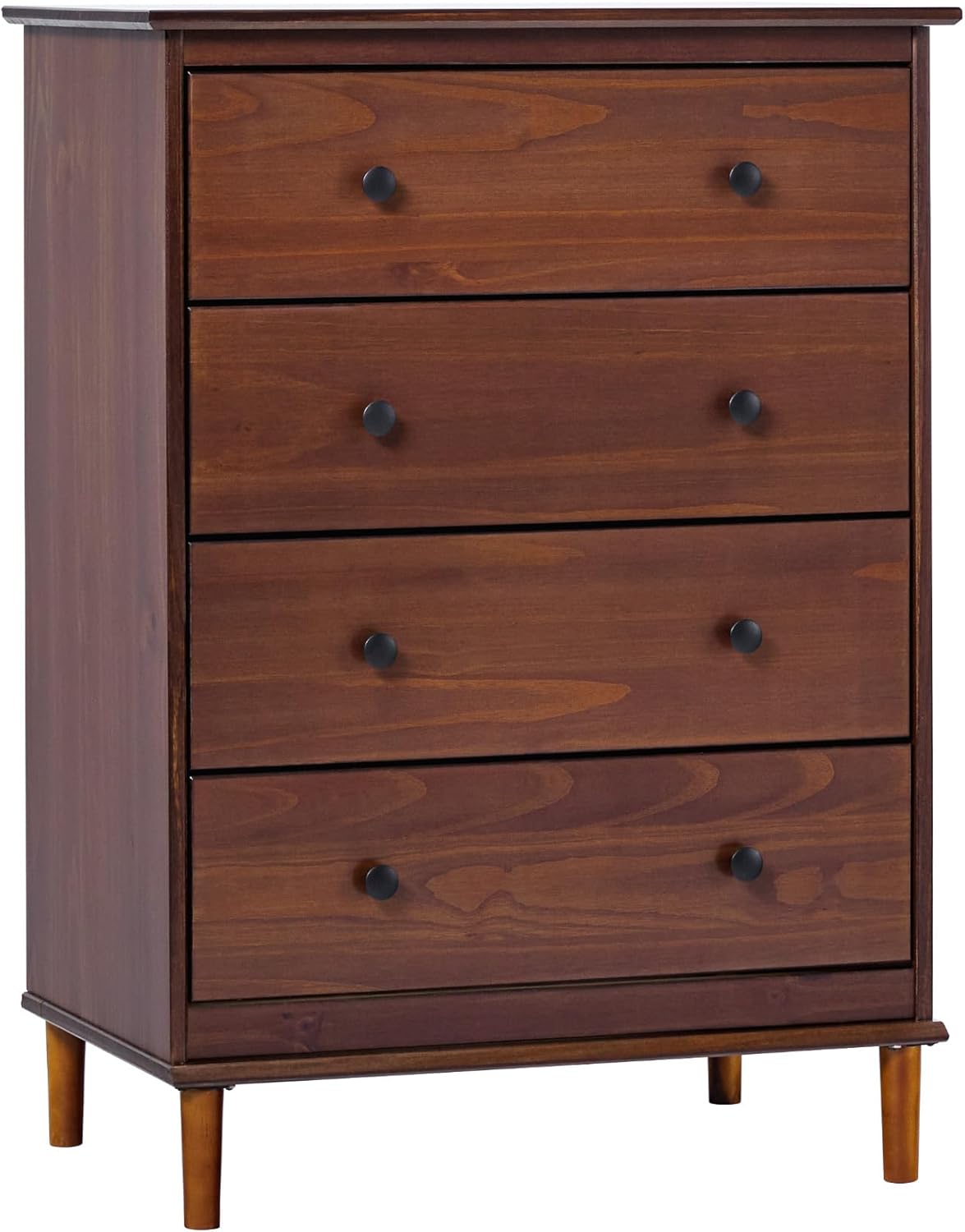 Modern Tall 4-Drawer Solid Wood Dresser Bedroom Storage Drawer Organizer Closet Hallway, 40 Inch, Walnut