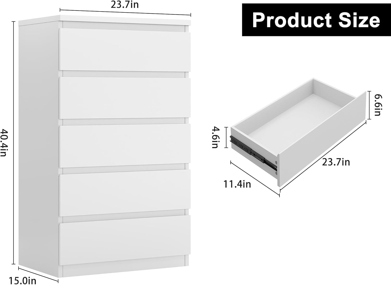 Modern White 5 Drawer Dresser for Bedroom, Simply Chest of Drawers, Wood Storage Dresser with Deep Drawers for Living Room Hallway Entryway, White