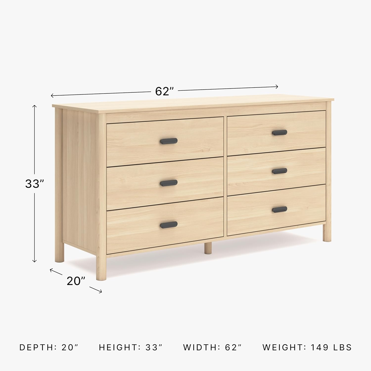 Cabinella Casual 6-Drawer Dresser with Safety Stop, Light Brown