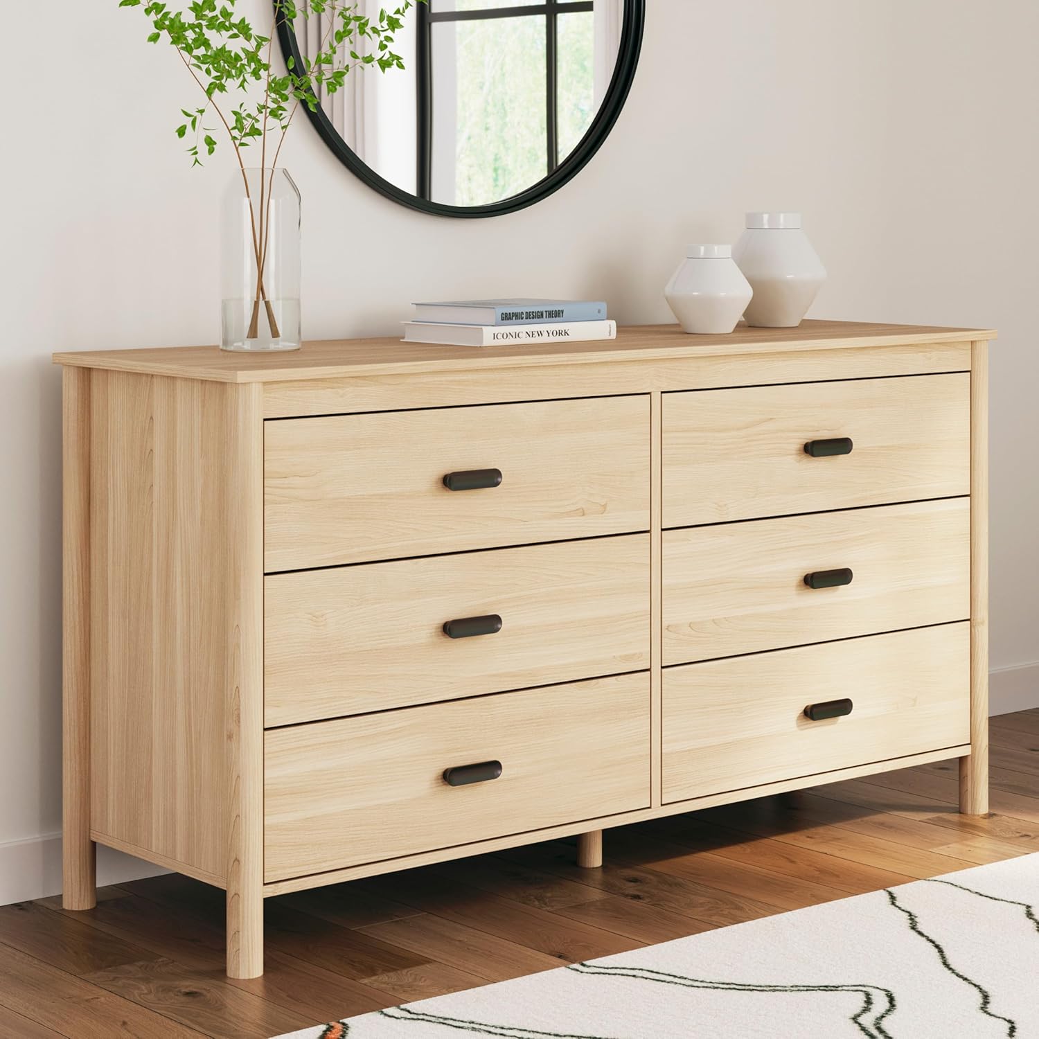 Cabinella Casual 6-Drawer Dresser with Safety Stop, Light Brown