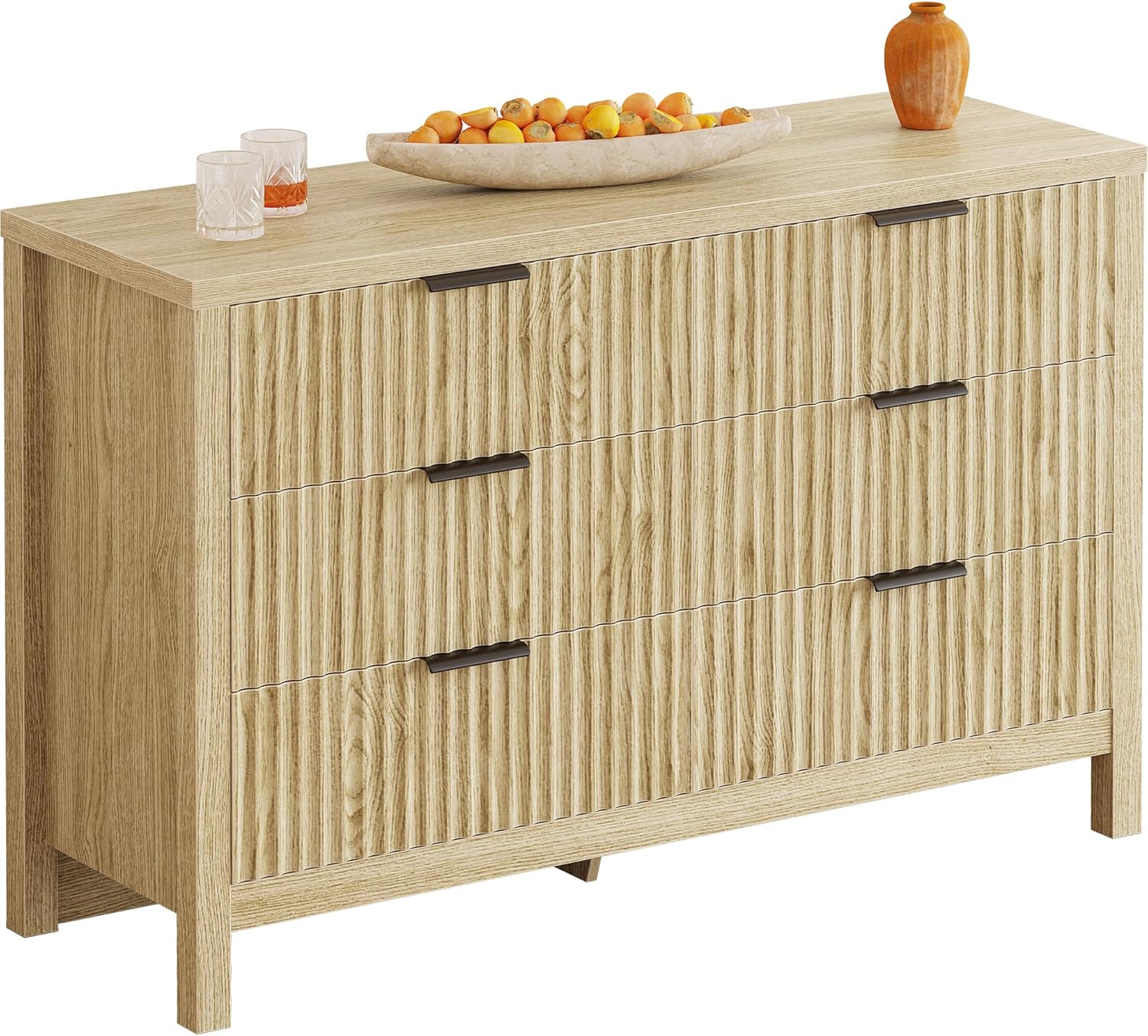 Fluted 6 Drawers Dresser for Bedroom, 47" Wide Modern Chest of Drawers Closet Dressers, Wooden Dresser Storage Organizer for Living Room, Entryway, Hallway, Natural Oak