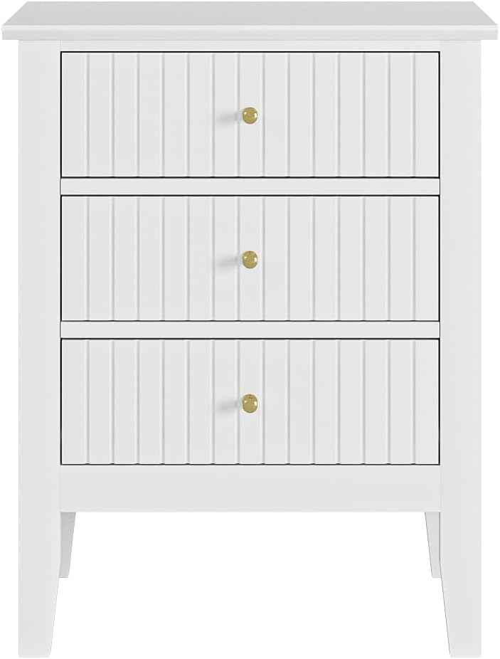 Night Stand, Bedside Table Tall Nightstand with 3 Drawers, Bedroom Cabinet,Wooden Side End Table,3 Drawer Dresser for Bedroom, White
