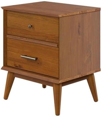 Mid-Century Two Drawer Nightstand/Constructed of Solid Wood/Castanho Finish