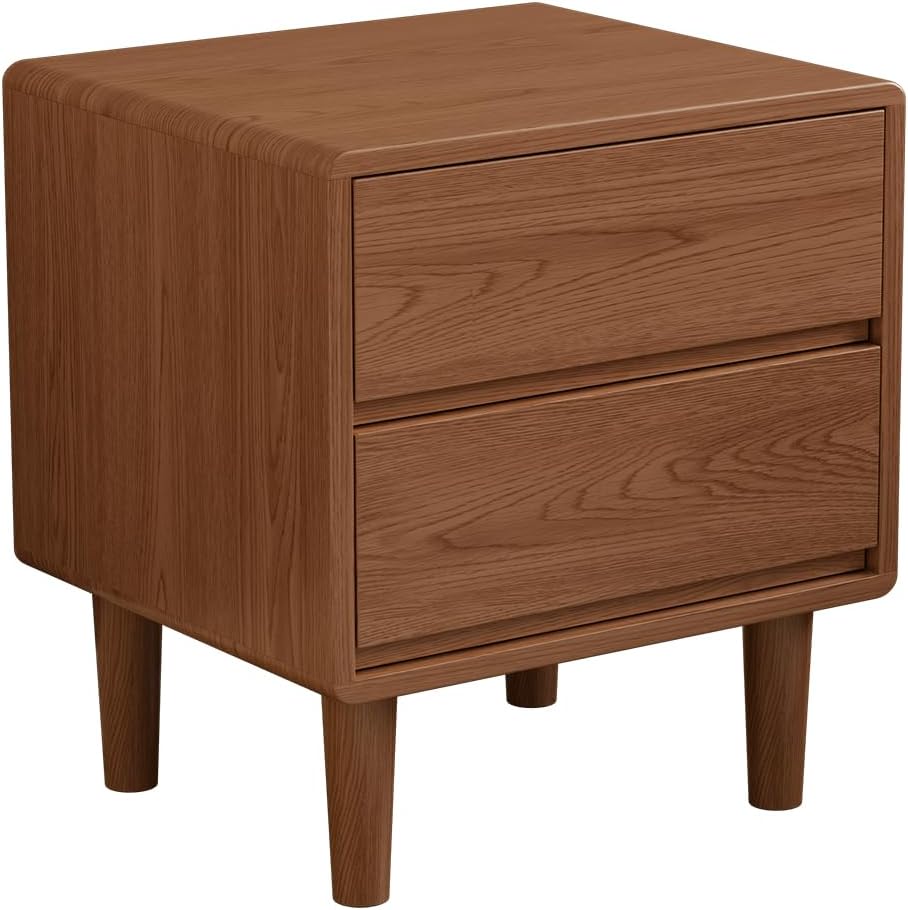 Walnut Nightstand Mid Century Modern Nightstand,Wood Night Stand,Solid Wood End Table for Bedroom,Living Room,Walnut Bedside Table