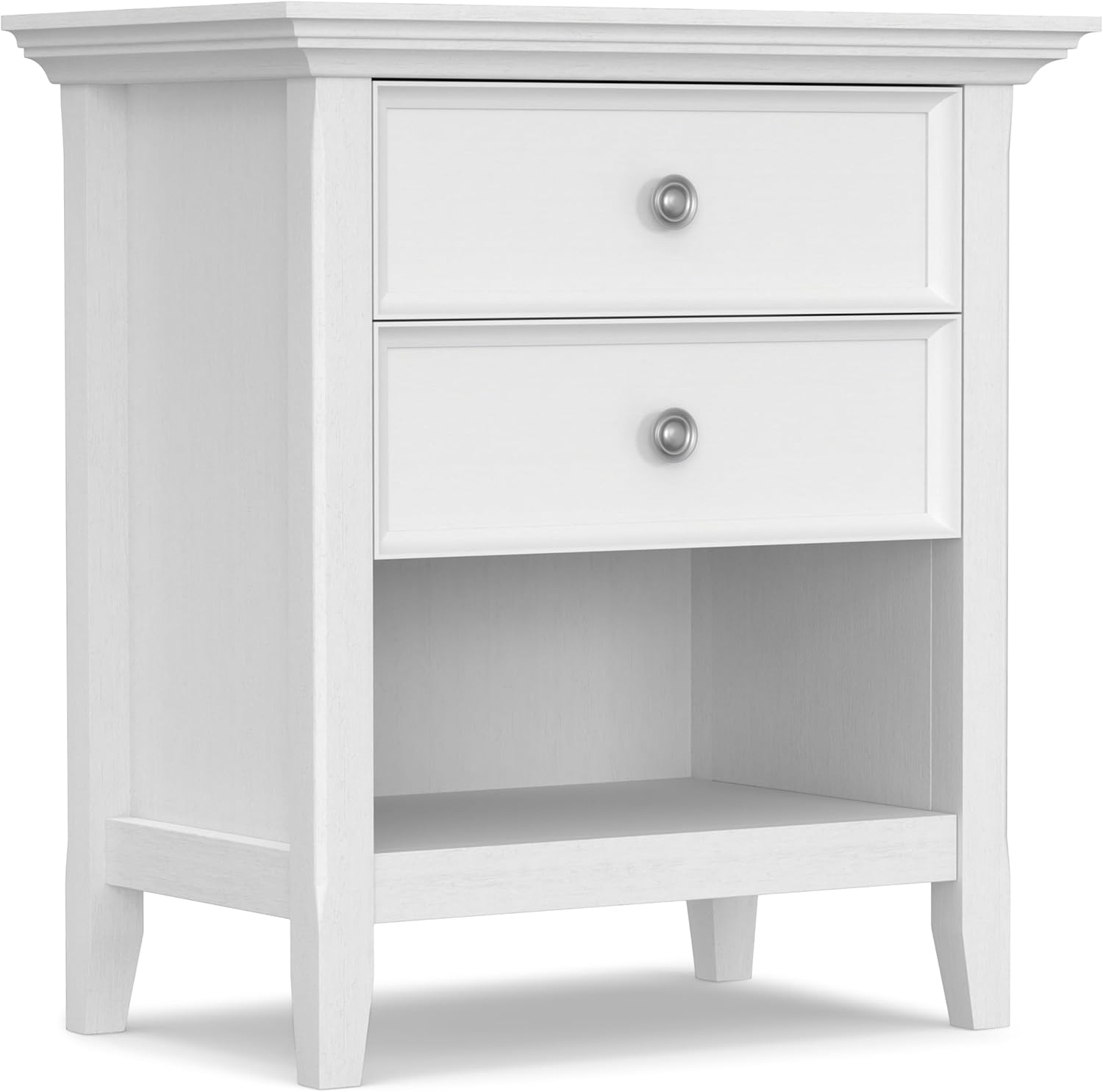 24 inches Wide Night Stand, Bedside table, White SOLID WOOD, Rectangle, with Storage, 2 Drawers and 1 Shelf, For the Bedroom, Transitional, White